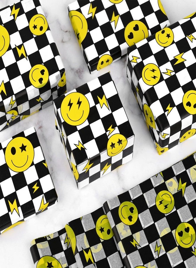 Bolsome 100 Sheets One Happy Dude Tissue Paper for Gift Bags, Black Yellow Smiley Faces Lightning Printed Wrapping Tissue Paper for Baby Shower Birthday Party DIY Crafts - Image 3